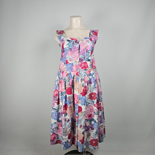 Vintage Fair Set Cotton Pink Floral Dress Size L