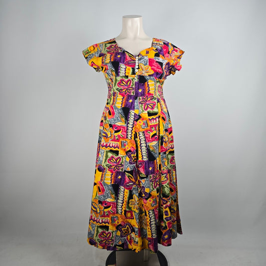 Vintage Fair Set Purple Cotton Graphic Print Maxi Dress Size 16