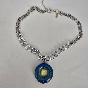 Elvira Silver Tone Chunky Chain Polished Natural Stone Pendant Necklace