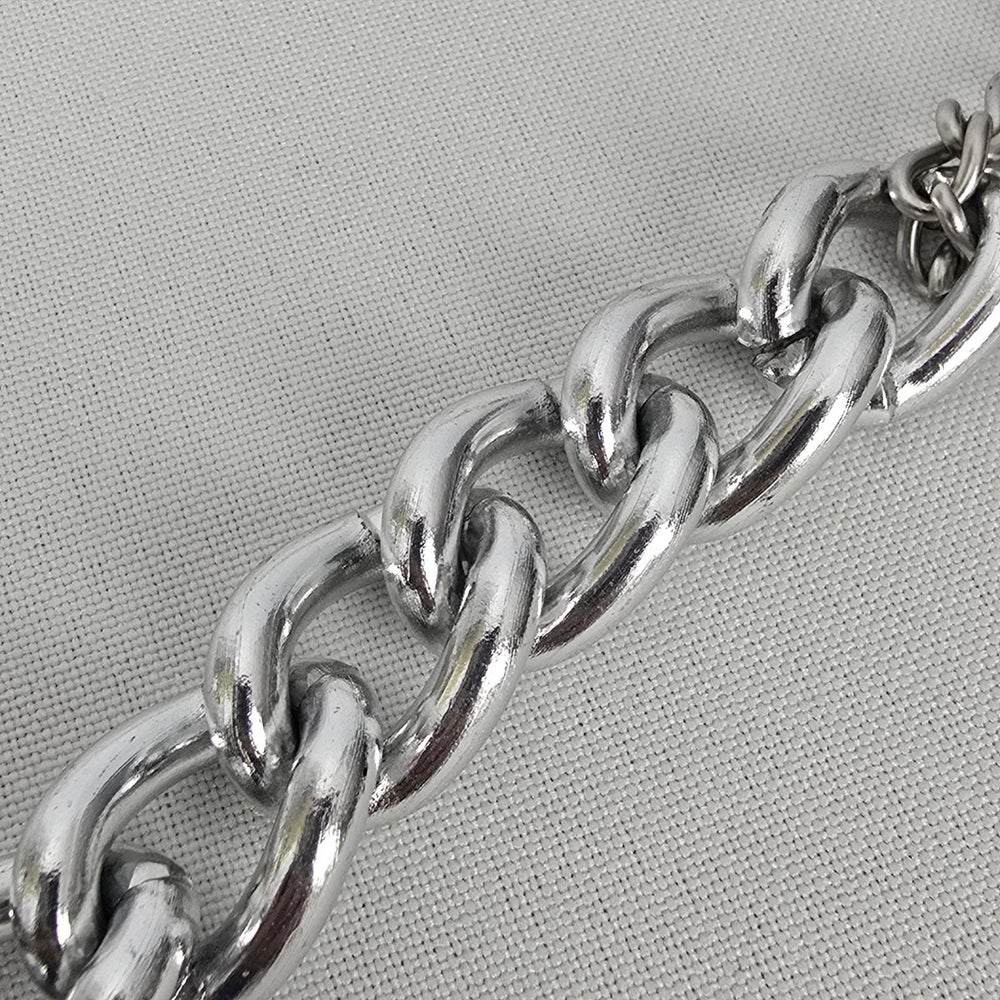 Elvira Silver Tone Chunky Chain Polished Natural Stone Pendant Necklace