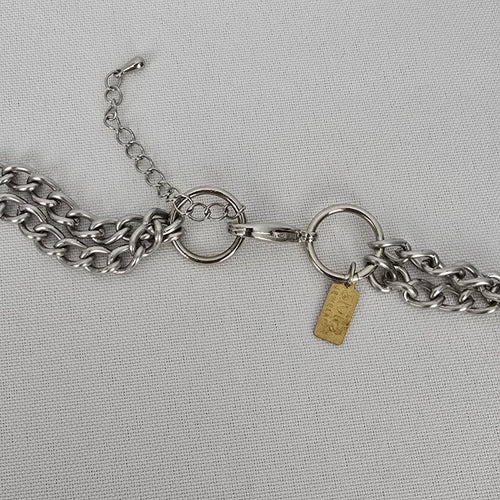 Elvira Silver Tone Chunky Chain Polished Natural Stone Pendant Necklace