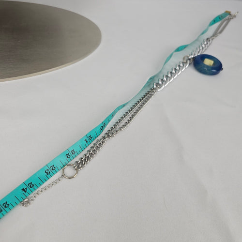 Elvira Silver Tone Chunky Chain Polished Natural Stone Pendant Necklace