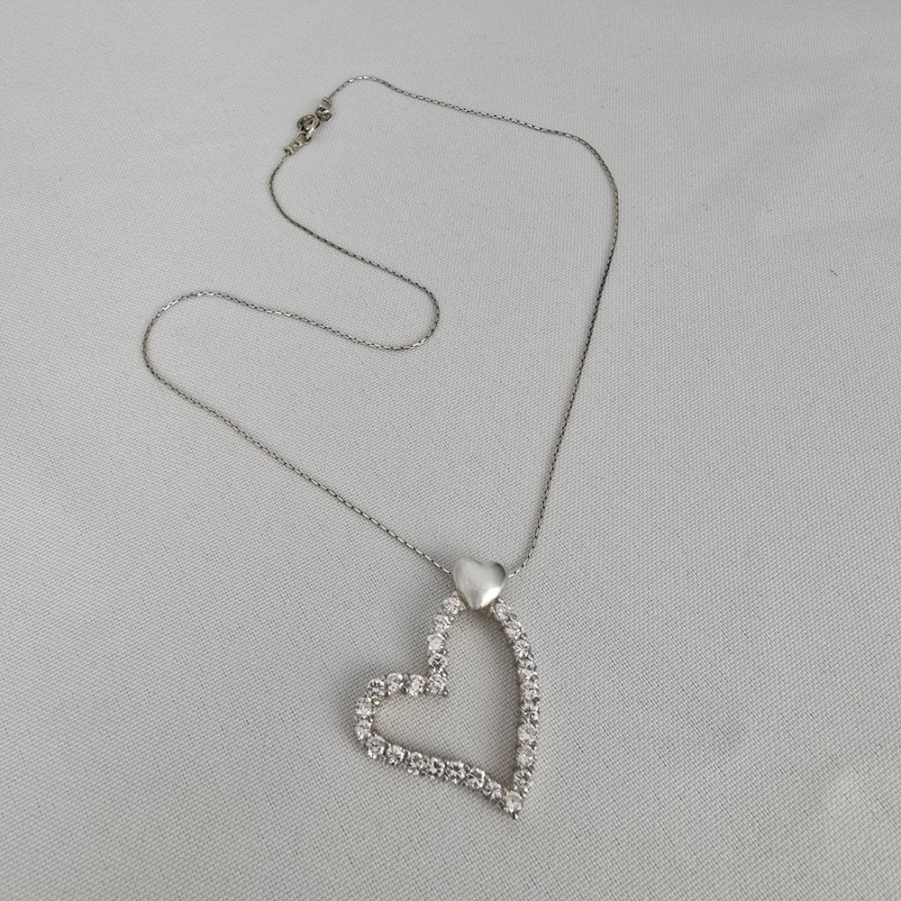 925 Sterling Silver CZ Crystal Heart Pendant Necklace