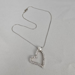 925 Sterling Silver CZ Crystal Heart Pendant Necklace