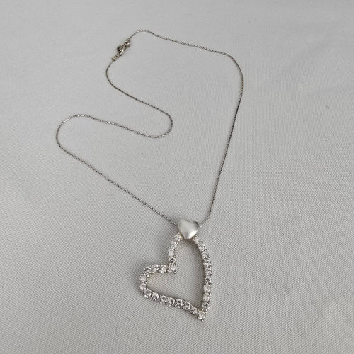 925 Sterling Silver CZ Crystal Heart Pendant Necklace