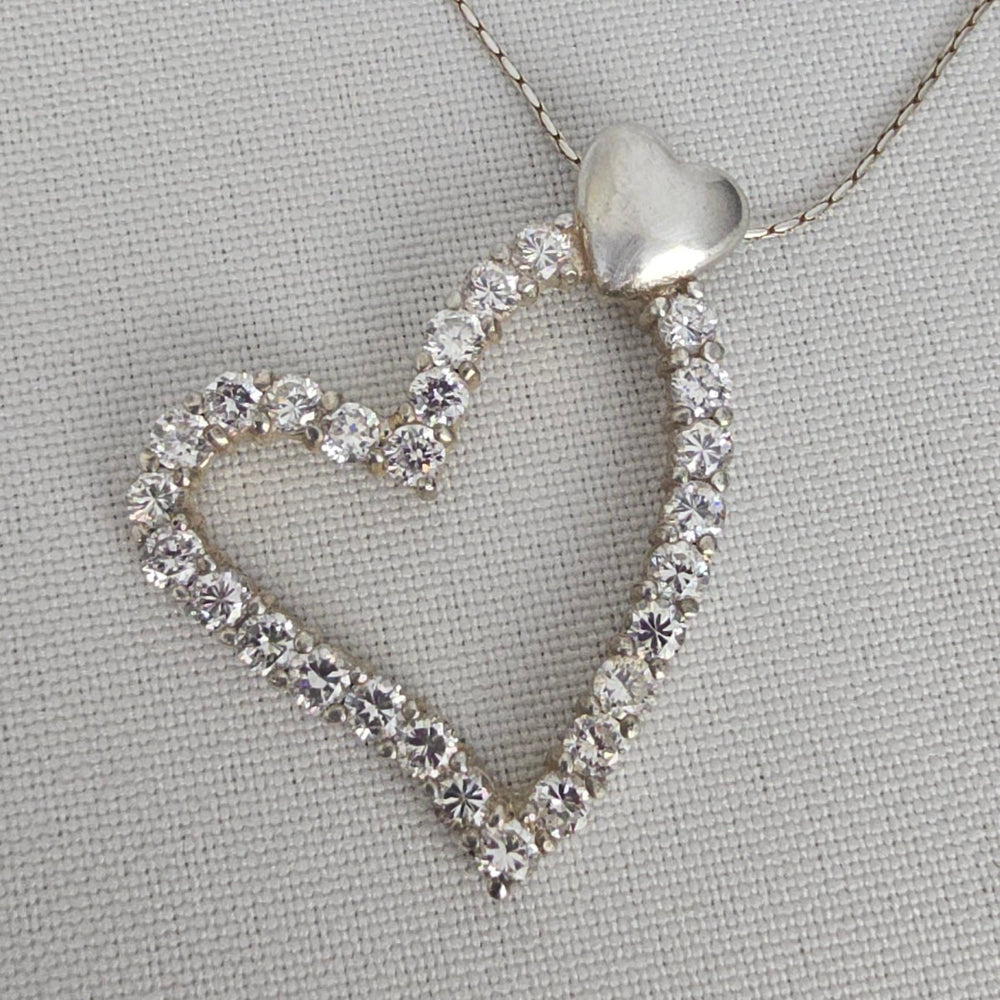 925 Sterling Silver CZ Crystal Heart Pendant Necklace