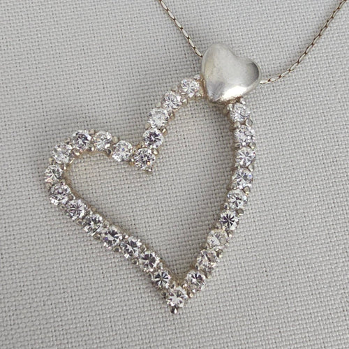 925 Sterling Silver CZ Crystal Heart Pendant Necklace