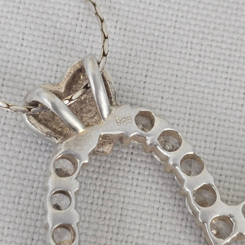 925 Sterling Silver CZ Crystal Heart Pendant Necklace
