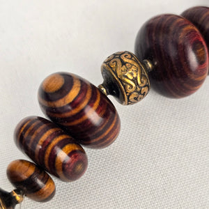 Vintage Brown Wood Oversize Pendant Beaded Long Necklace
