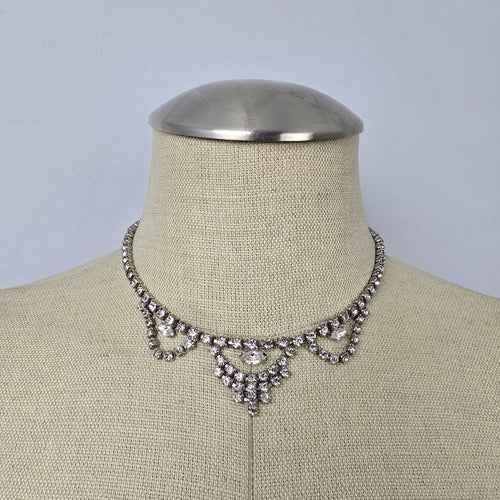 Vintage Silver Tone Crystal Collar Necklace