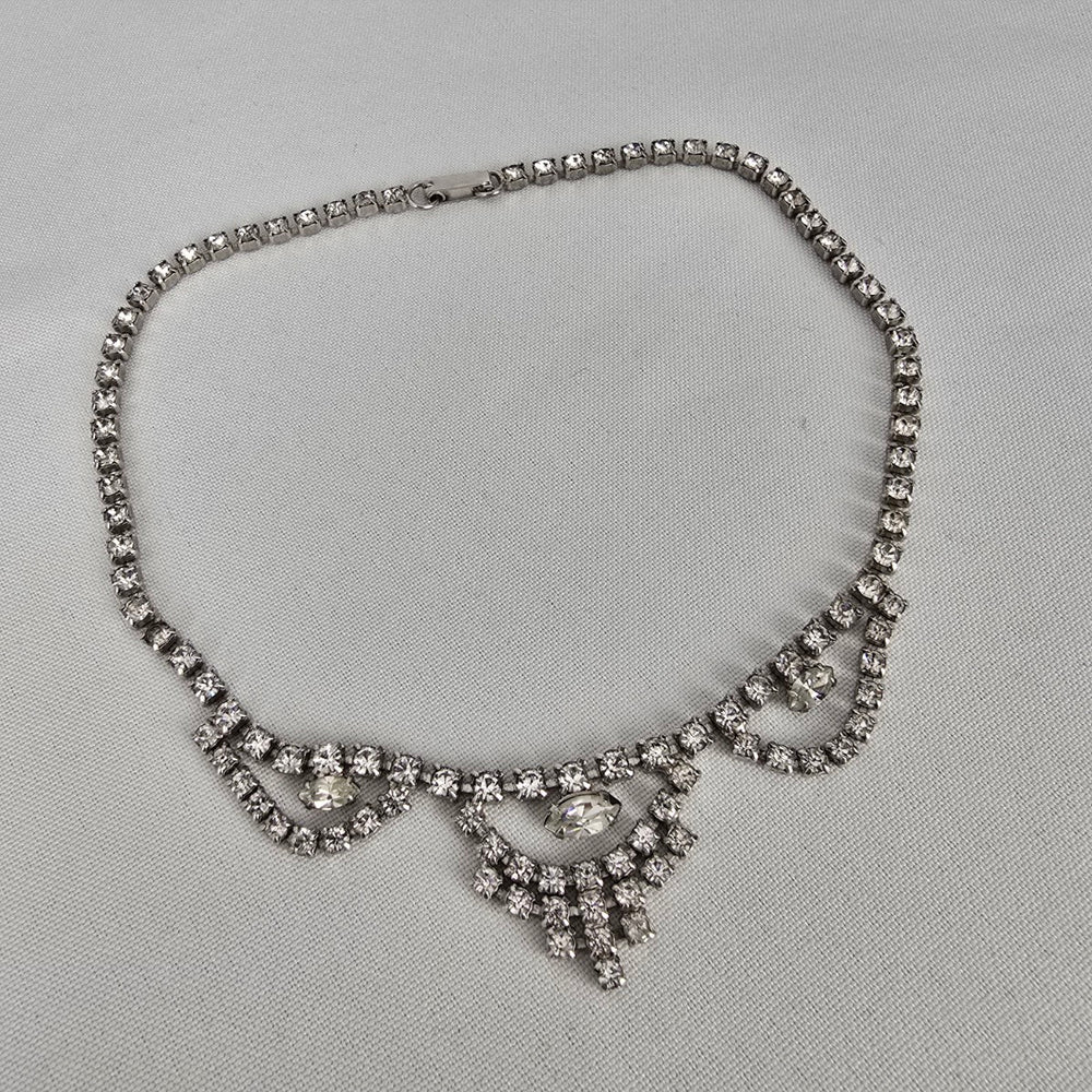 Vintage Silver Tone Crystal Collar Necklace