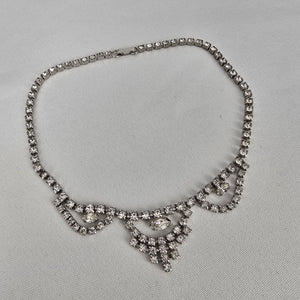 Vintage Silver Tone Crystal Collar Necklace