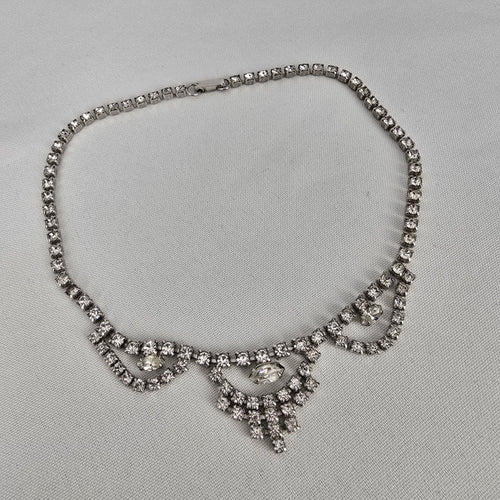 Vintage Silver Tone Crystal Collar Necklace