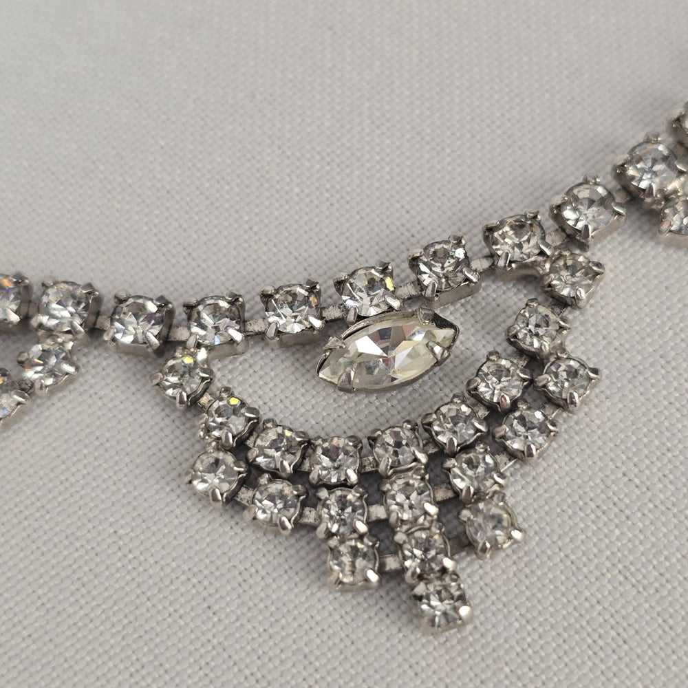 Vintage Silver Tone Crystal Collar Necklace