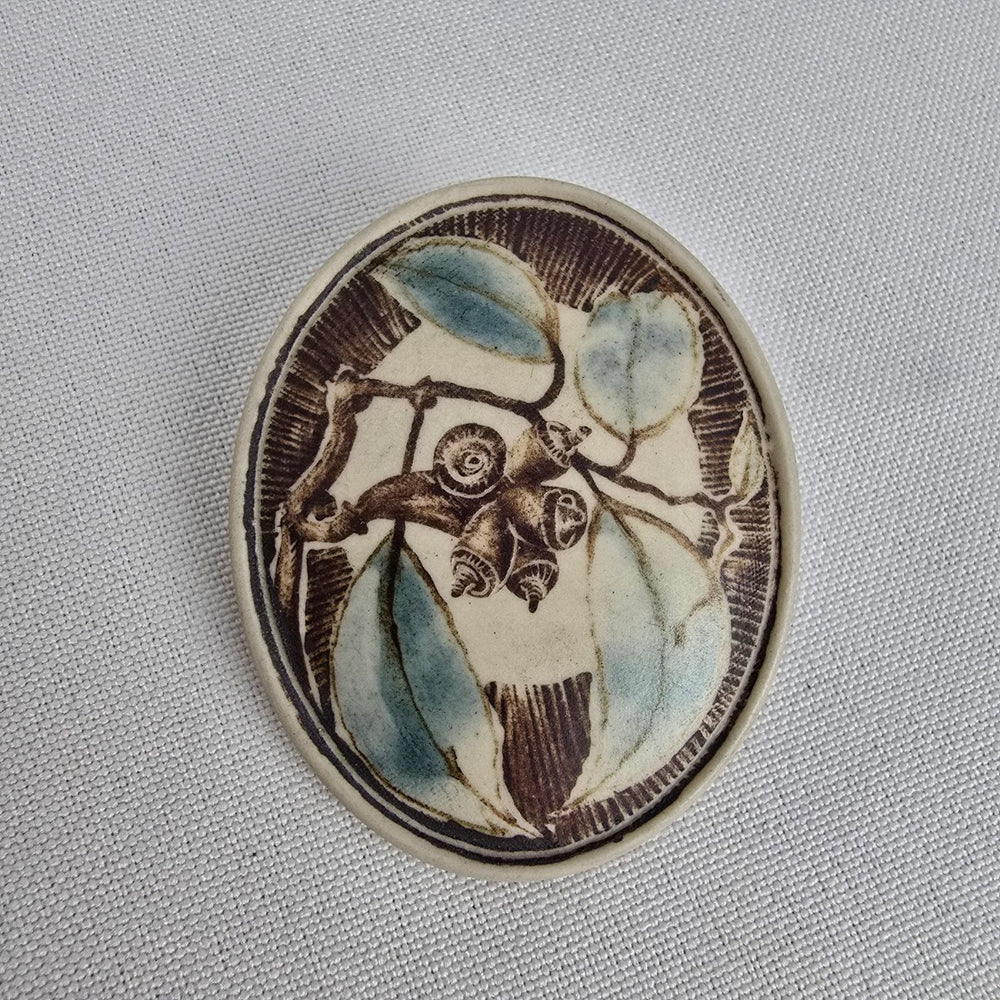 Vintage Hand Painted Brown Flower Ceramic Brooch