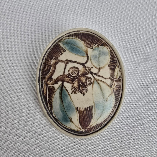 Vintage Hand Painted Brown Flower Ceramic Brooch