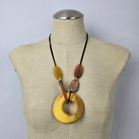 Yellow Resin Oversize Disc Pendant Necklace