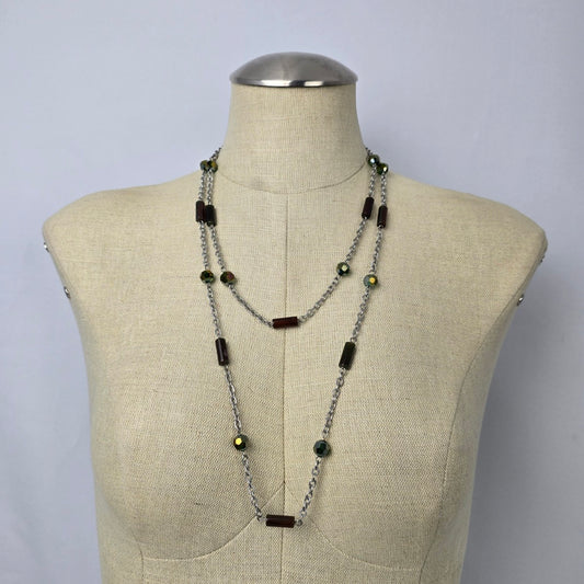 Natural Stone Beaded Chain Link Long Necklace