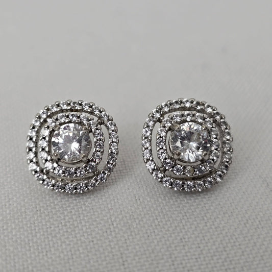 PAJ 925 Sterling Silver Crystal Studded Round Stud Earrings