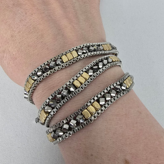 Stella & Dot Silver & Gold Chain Wrap Bracelet