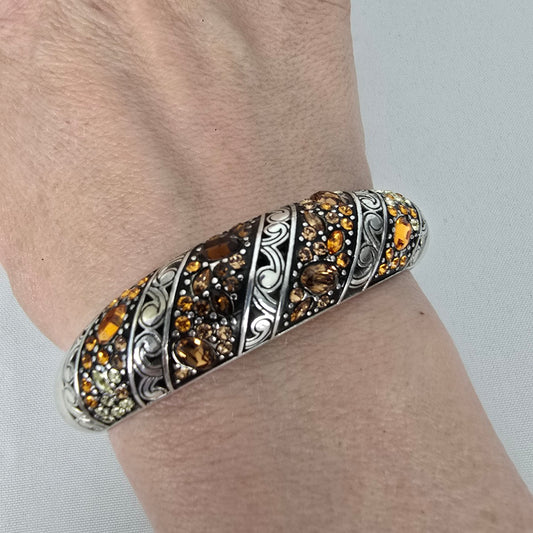 Brighton Silver Etched Yellow Crystal Hinge Bracelet