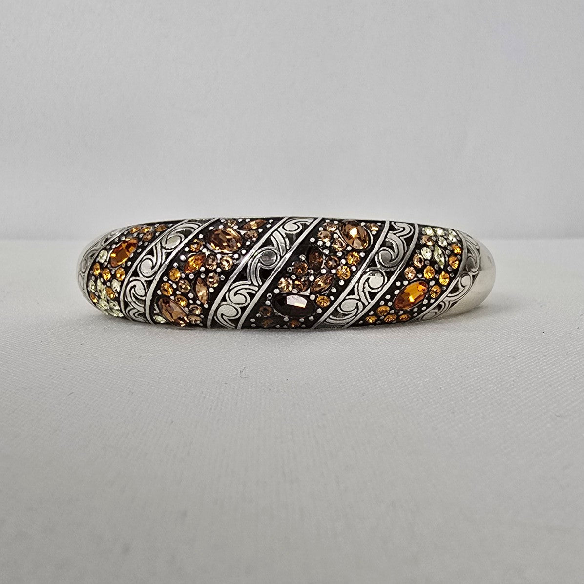 Brighton Silver Etched Yellow Crystal Hinge Bracelet