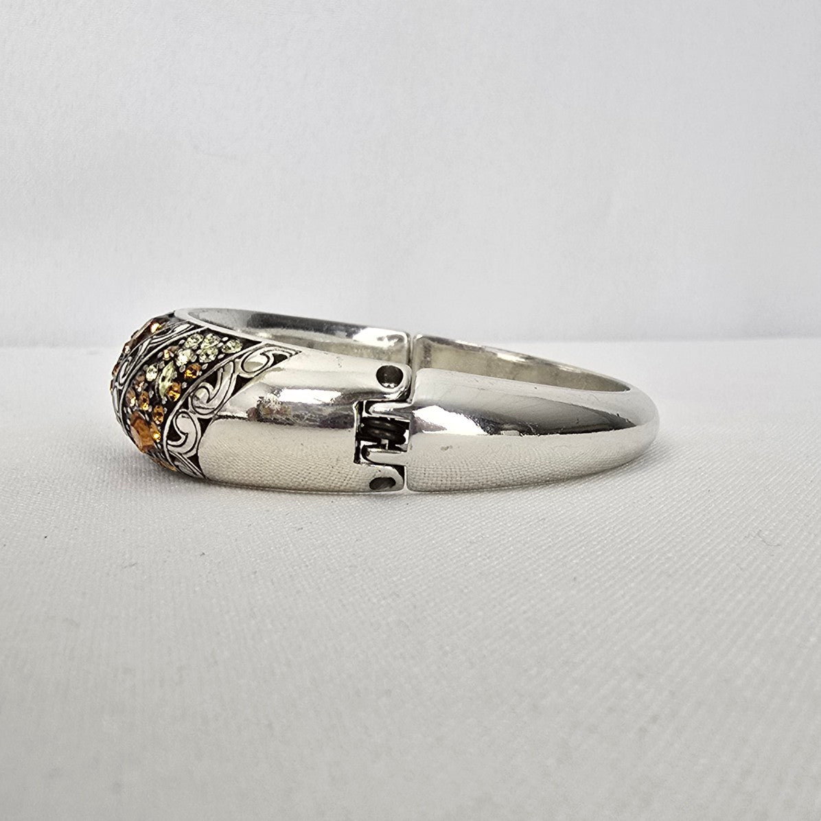 Brighton Silver Etched Yellow Crystal Hinge Bracelet