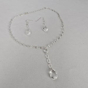Avon Silver Tone Crystal Drop Necklace & Earrings