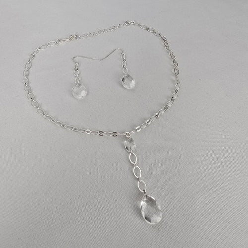Avon Silver Tone Crystal Drop Necklace & Earrings