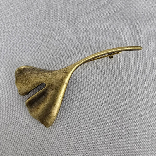 Bronze Floral Leaf Safety Pin Brooch