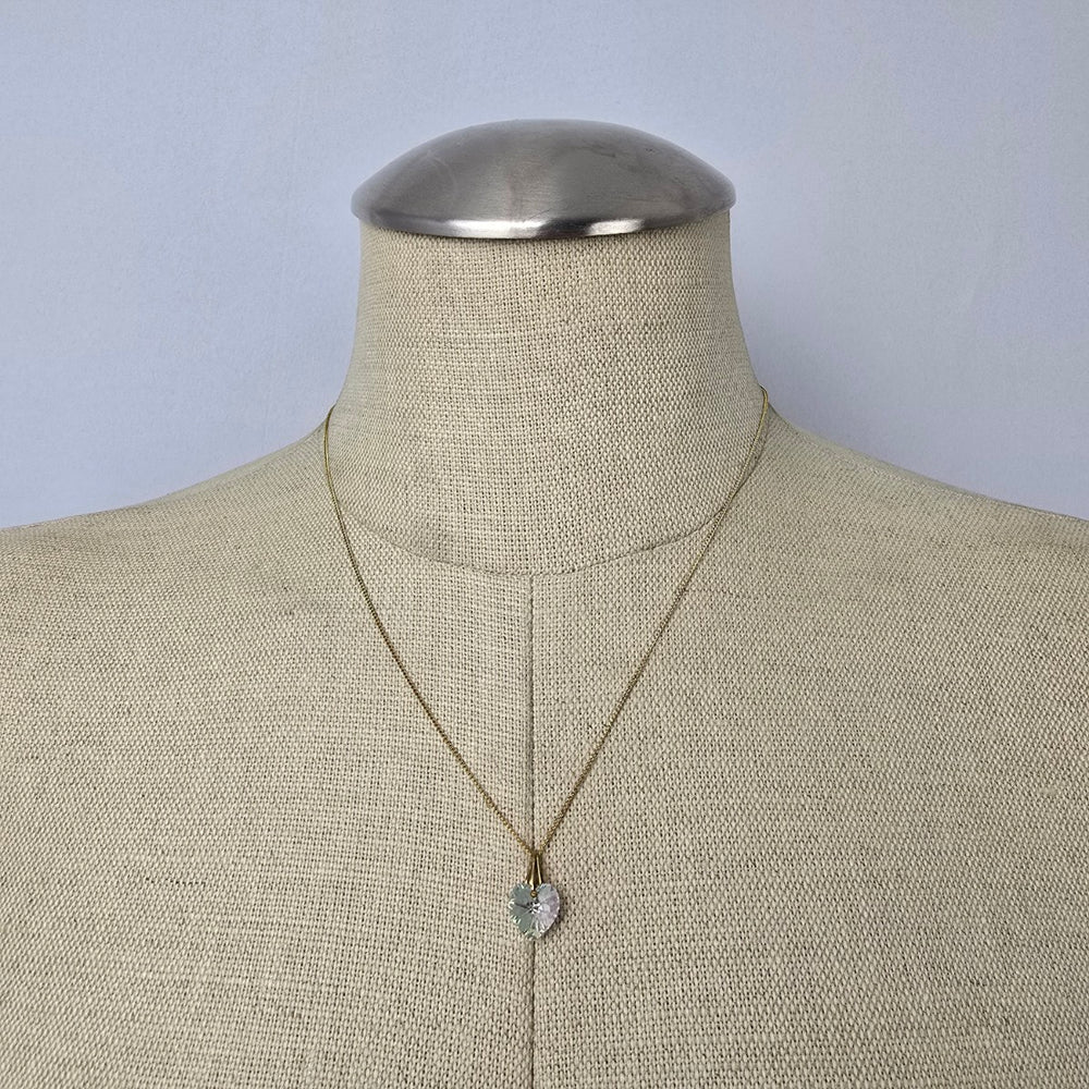 Vintage Gold Fill Faceted Crystal Heart Pendant Necklace & Earring Set