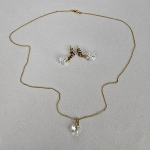 Vintage Gold Fill Faceted Crystal Heart Pendant Necklace & Earring Set