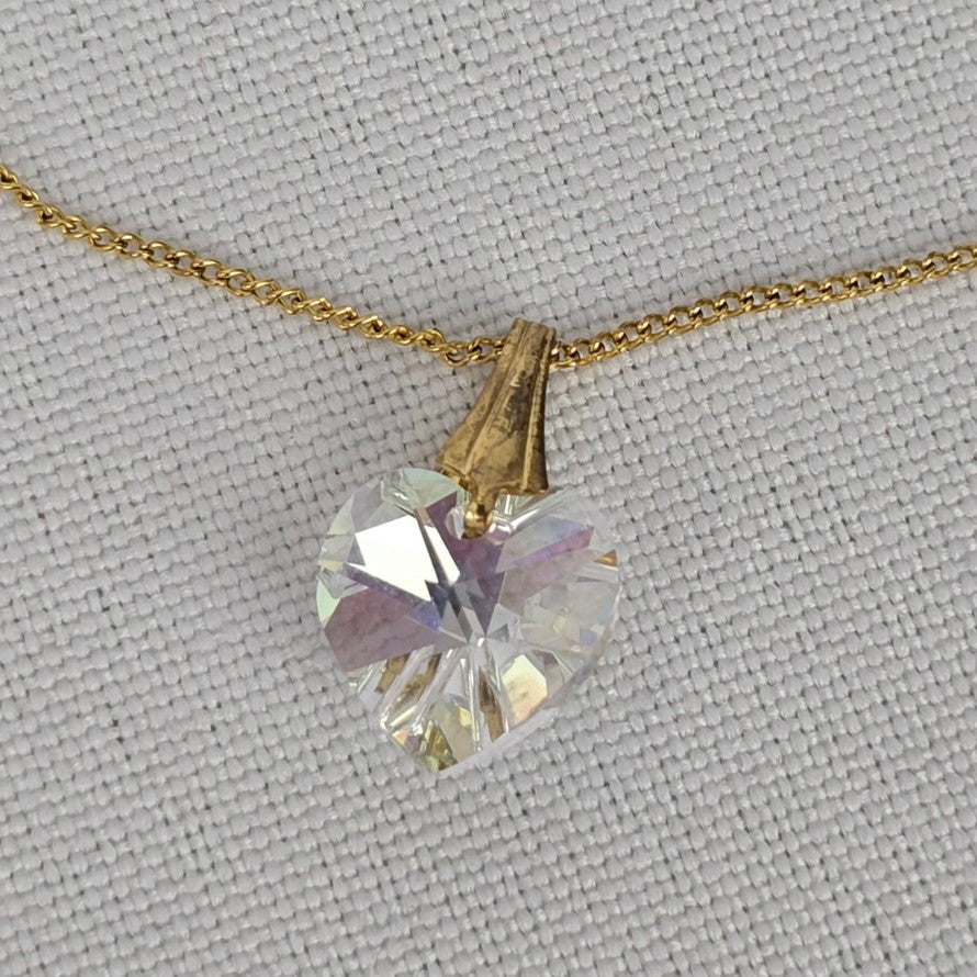 Vintage Gold Fill Faceted Crystal Heart Pendant Necklace & Earring Set