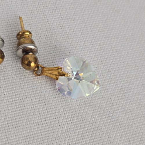 Vintage Gold Fill Faceted Crystal Heart Pendant Necklace & Earring Set