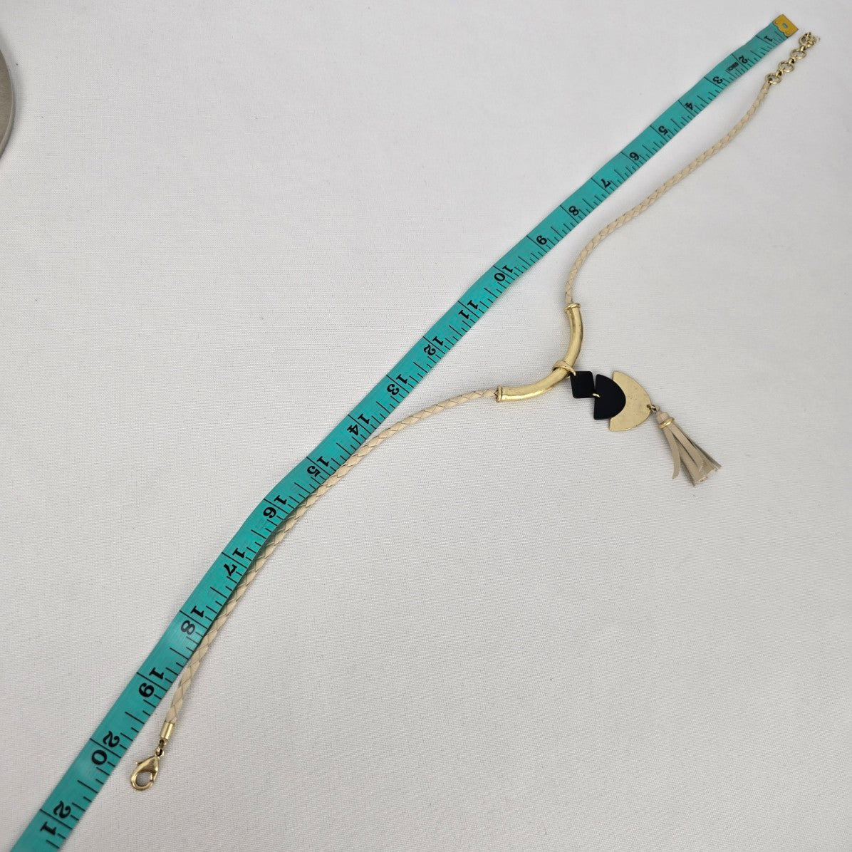 Lucky Brand Matt Gold Tone Black Enamel Leather Tassel Necklace