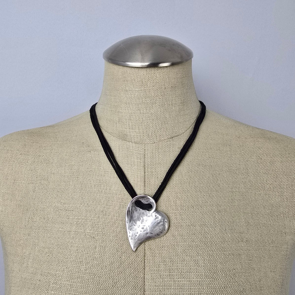 Danon Silver Heart Pendant Leather Cord Necklace