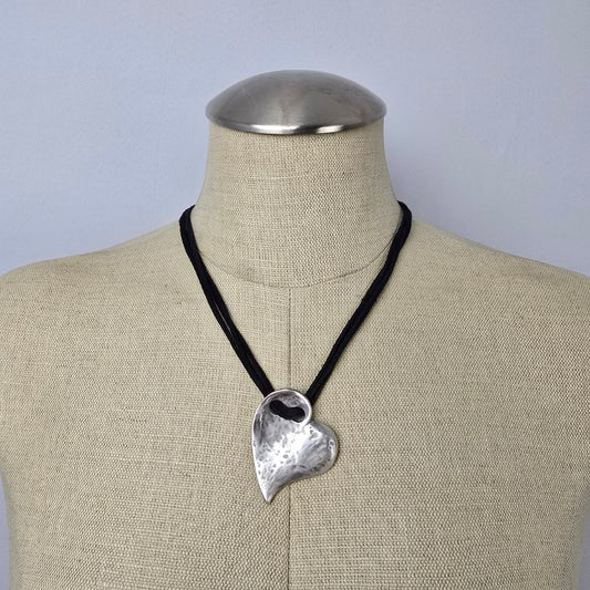 Danon Silver Heart Pendant Leather Cord Necklace