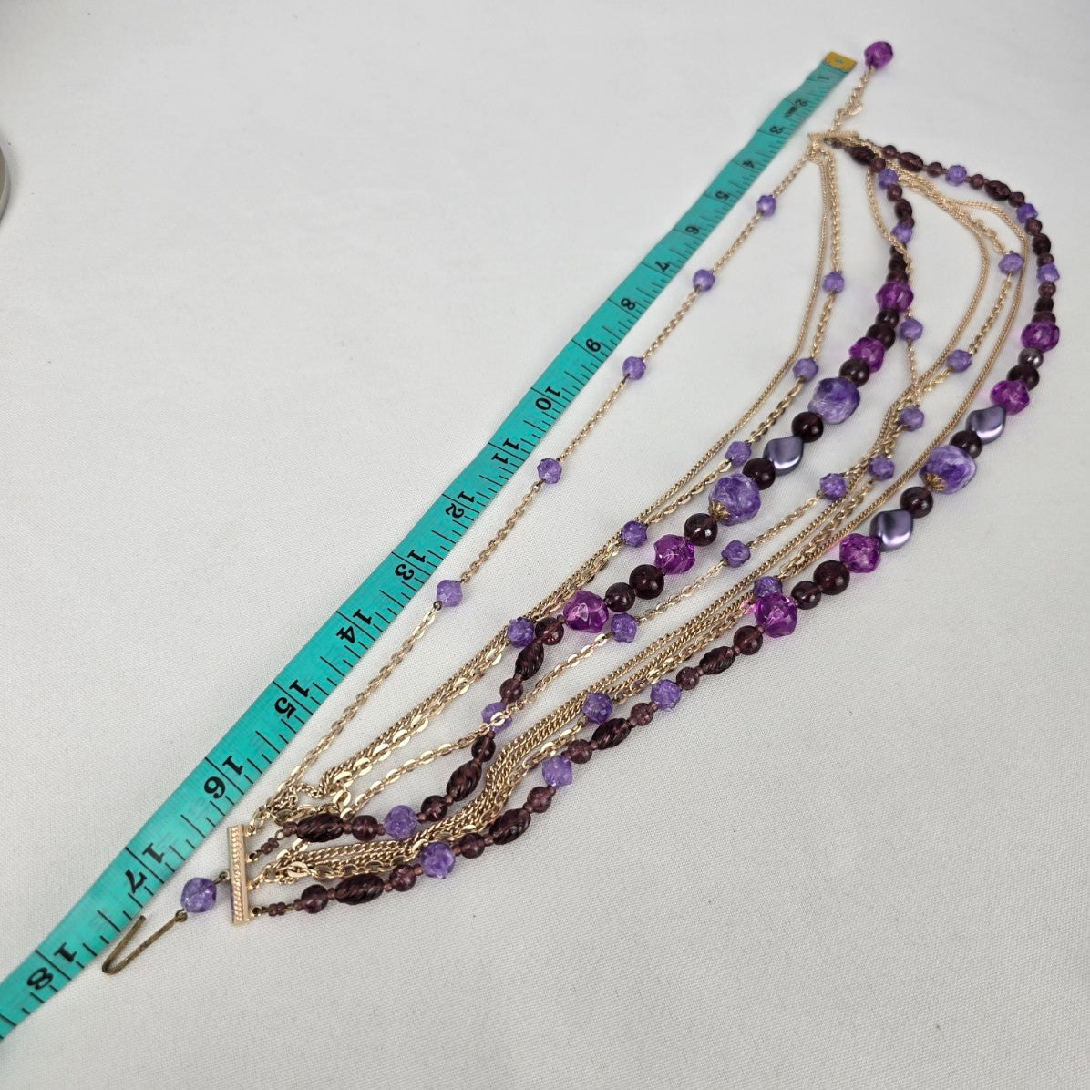 Vintage Gold Tone Chain Purple Beaded Layered Necklace