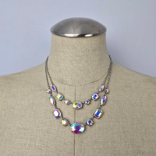 Ab Faceted Stone Layered Chain Necklace
