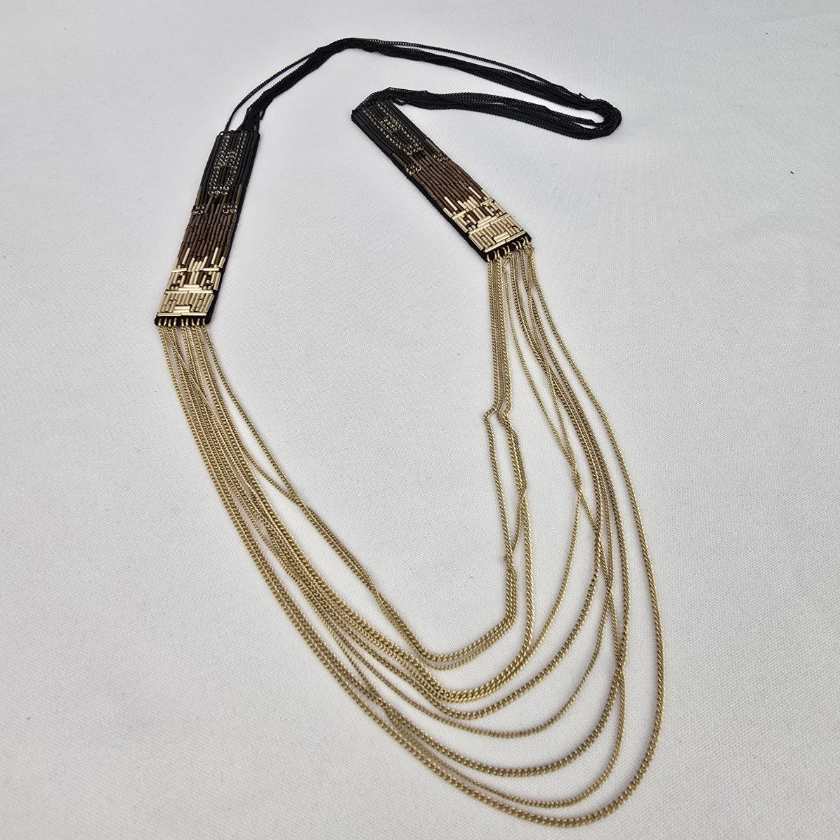Stella & Dot Jasper Ombré Black & Gold Beaded Chain Necklace