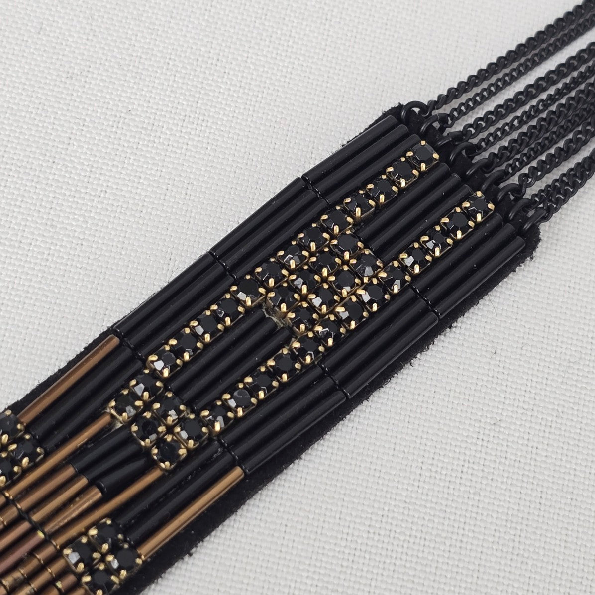 Stella & Dot Jasper Ombré Black & Gold Beaded Chain Necklace