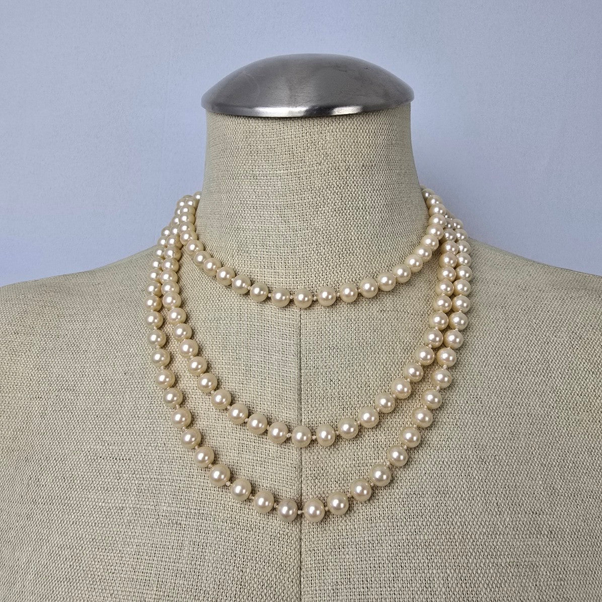 Vintage Cream Beaded Faux Pearl Long Necklace