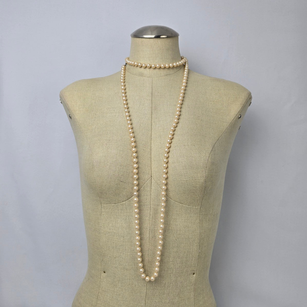 Vintage Cream Beaded Faux Pearl Long Necklace