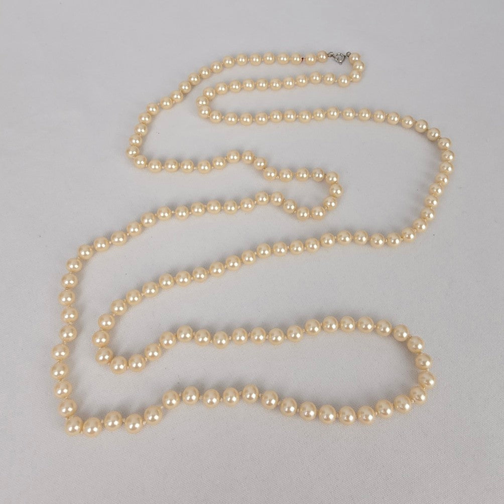Vintage Cream Beaded Faux Pearl Long Necklace