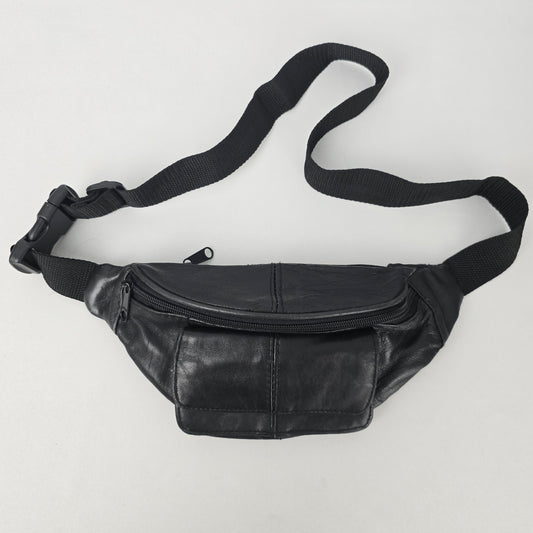 Vintage Black Leather Fanny Pack Belt Bag
