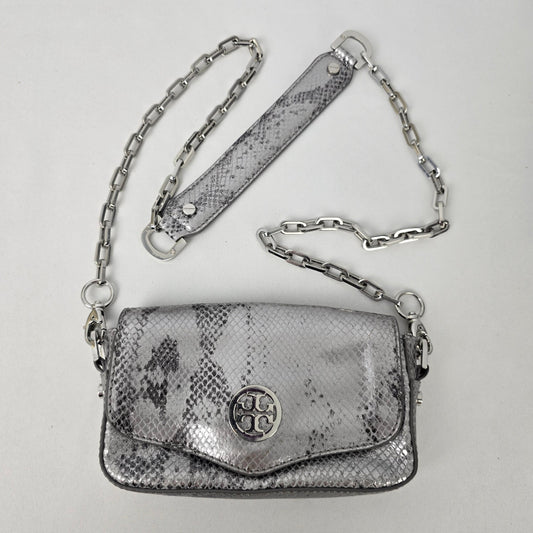 Tory Burch Silver Leather Snake Print Crossbody Mini Bag