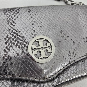 Tory Burch Silver Leather Snake Print Crossbody Mini Bag