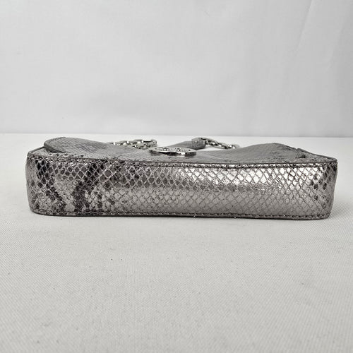 Tory Burch Silver Leather Snake Print Crossbody Mini Bag