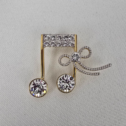 Butler Gold Tone Crystal Music Note Brooch