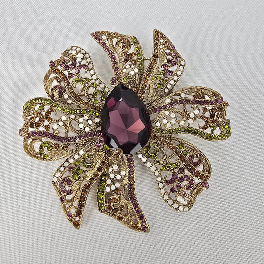 Purple Flower Crystal Oversize Brooch